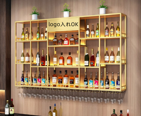 壁掛けワインラック酒棚|LED照明内蔵鉄製展示棚・オーダーメイド対応」