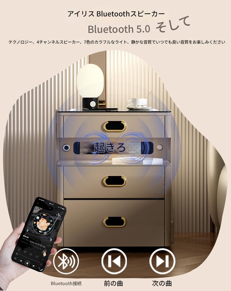 ベッドサイドキャビネット金庫 隠し防盗金庫 家庭用 2025年新型 オフィス用 小型暗証番号金庫 指紋ロック付き ジュエリーボックス 二層式 ワイヤレス充電 スピーカー付き ライト搭載 Wi-Fi遠隔操作対応 保管ボックス