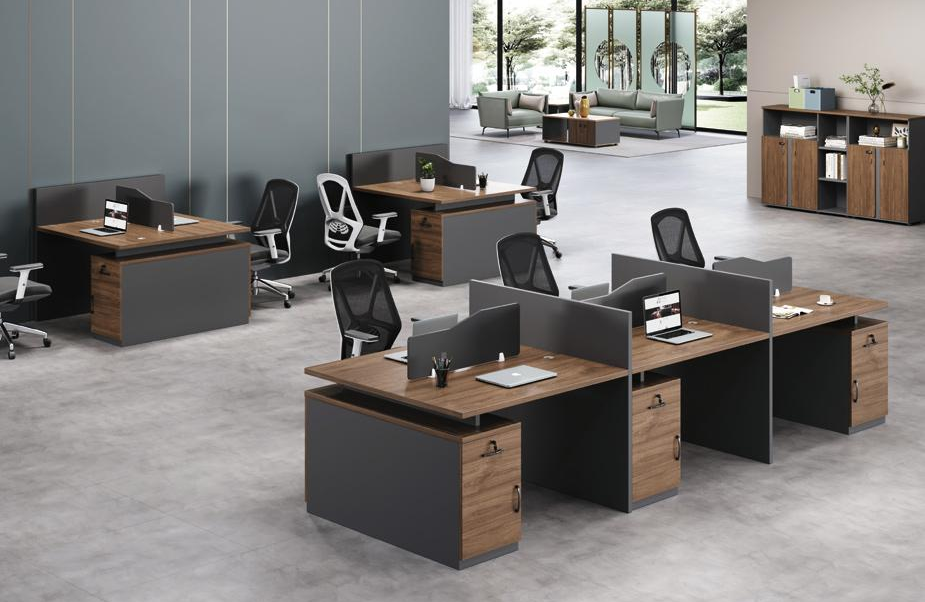 オフィスデスク 作業デスク 事務用デスク パソコンデスクPC収納 事務机 高級木製家具 木目調 4人席YC1611D2412