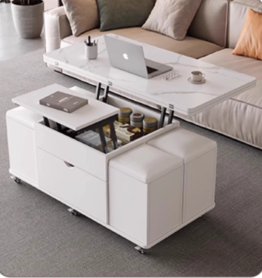 昇降式多機能セラミックテーブル 茶器・食卓一体型 小スペース対応収納テーブル 昇降テーブル ダイニングテーブル