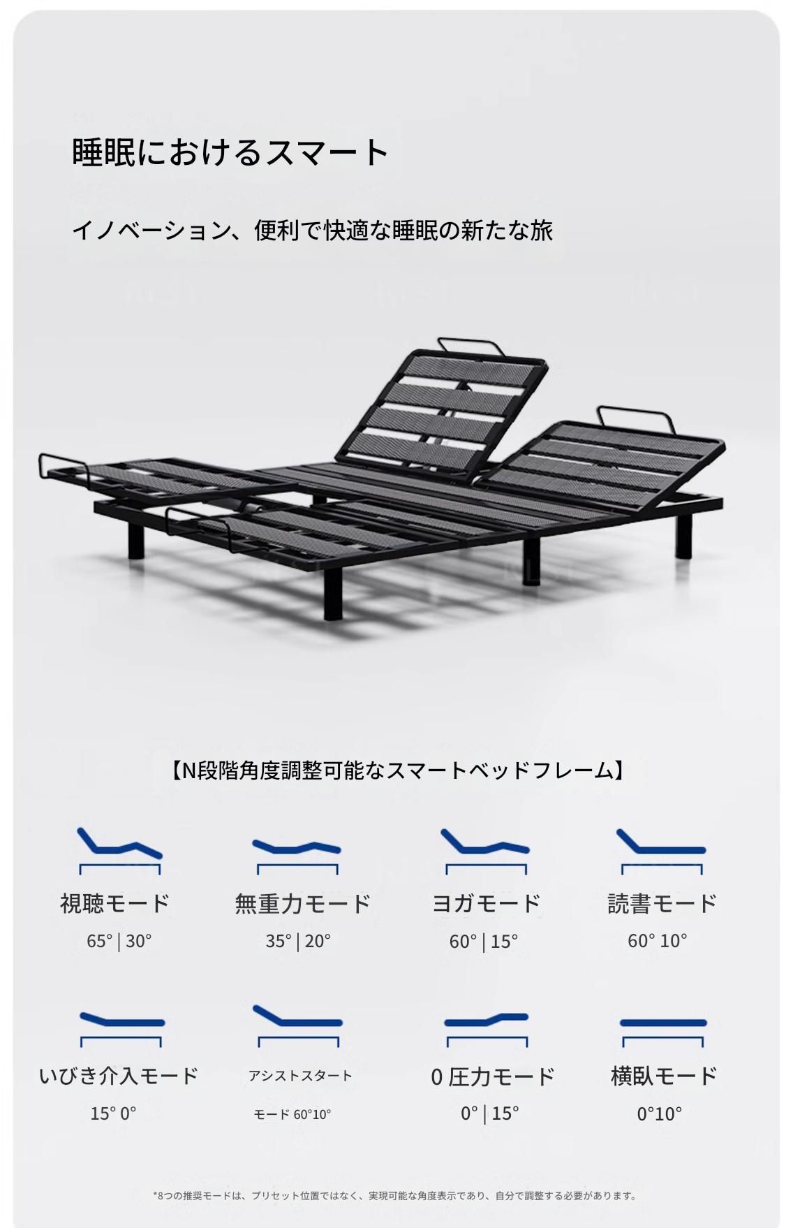 多機能スマート電動フローティングベッド リクライニング 無段階調節 介護用ベッド 昇降式 150cm セミダブル 夫婦別モード対応 ダブルベッド