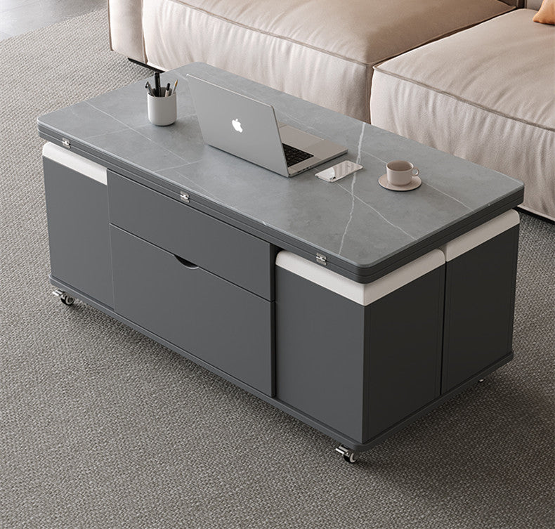 昇降式多機能セラミックテーブル 茶器・食卓一体型 小スペース対応収納テーブル 昇降テーブル ダイニングテーブル