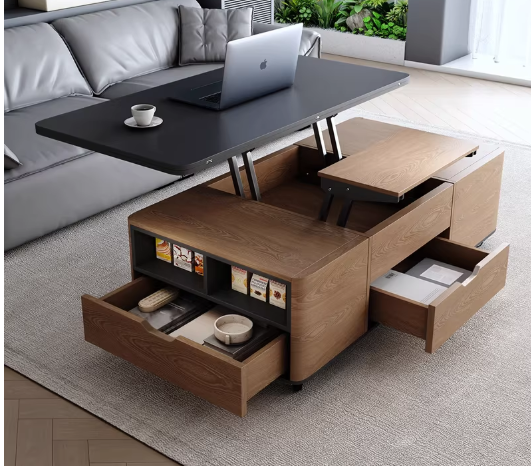 昇降式多機能セラミックテーブル 茶器・食卓一体型 小スペース対応収納テーブル 昇降テーブル ダイニングテーブル